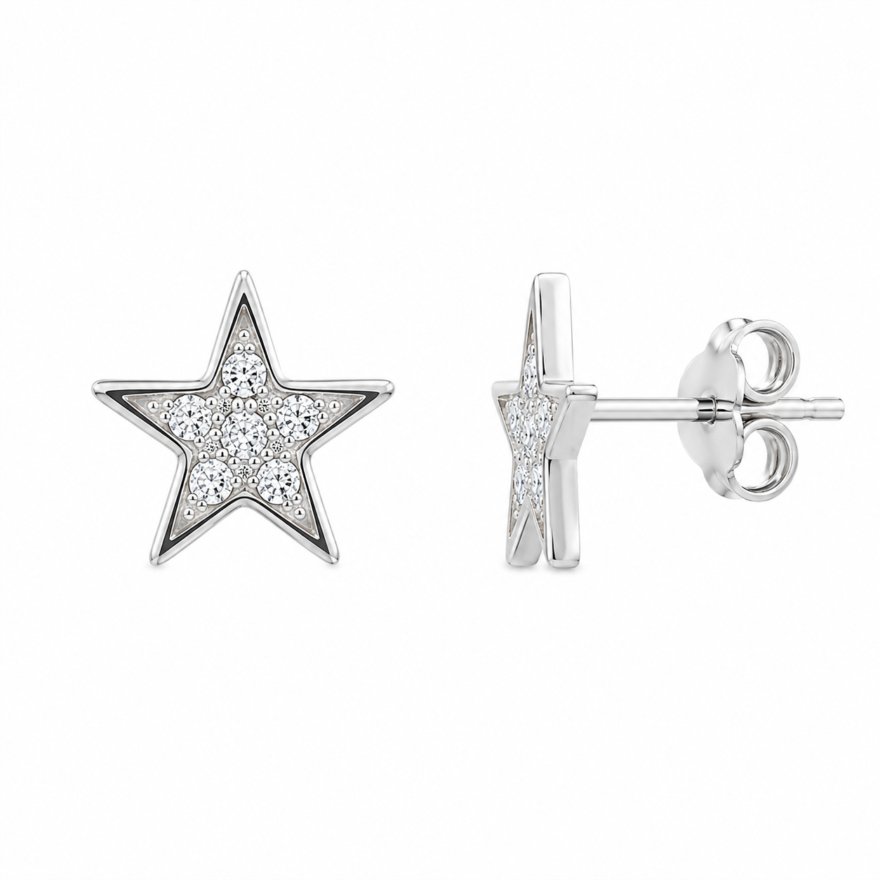 Rhodium Plated 925 Silver Star CZ Stud Earring and Necklace Set - STS00284