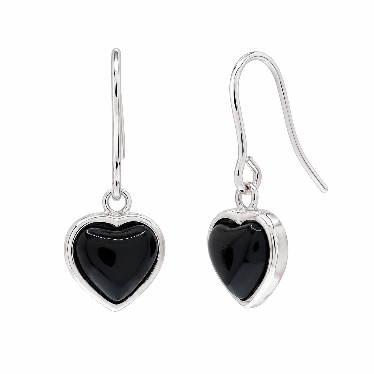 Rhodium Plated 925 Sterling Silver Black Onyx Heart CZ Dangle Earring and Necklace Set - STS00355