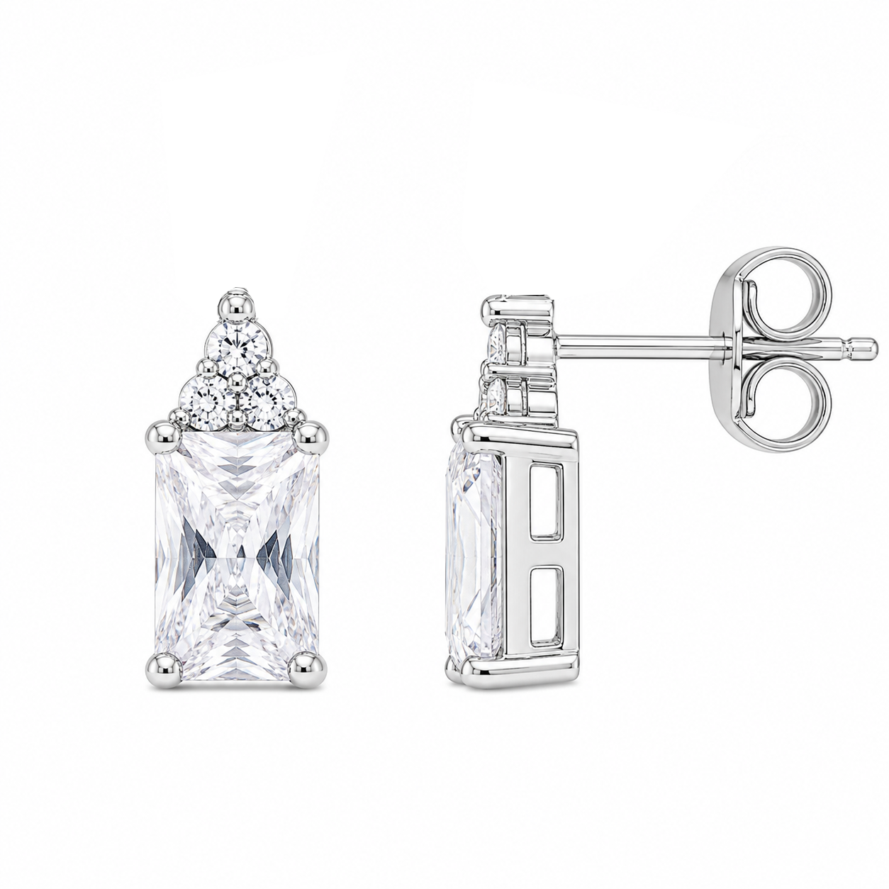 Juego de aretes y collar con circonita cúbica de corte princesa chapado en rodio en plata 925 - STS00360