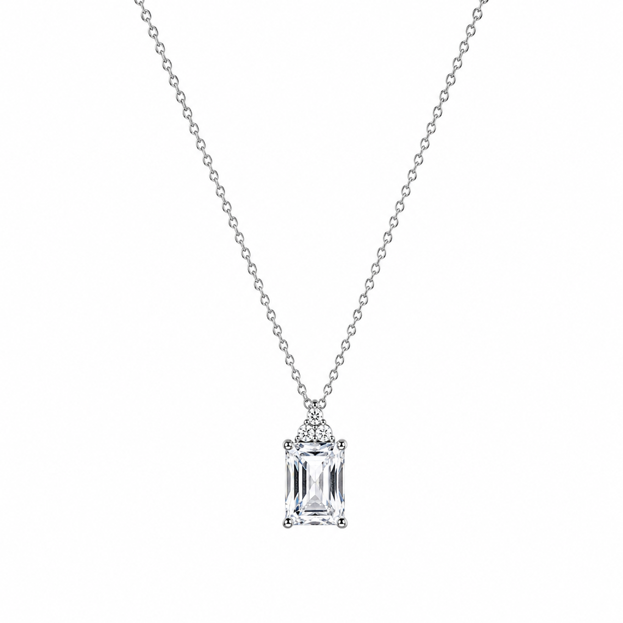Juego de aretes y collar con circonita cúbica de corte princesa chapado en rodio en plata 925 - STS00360