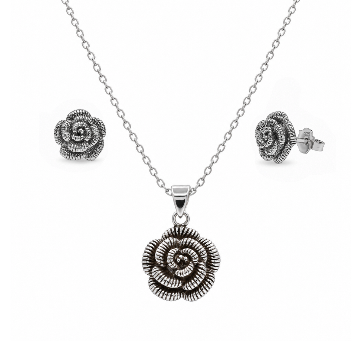 Conjunto de pendientes y collar con circonitas cúbicas en plata de ley 925 rodiada - STS00426