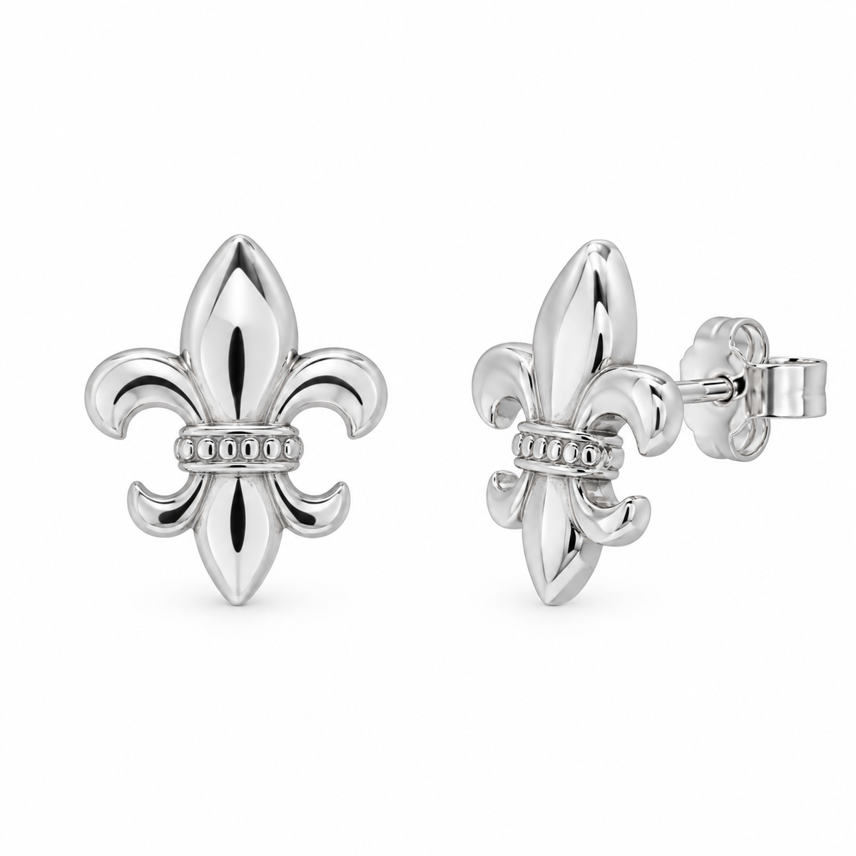 Juego de aretes y collar con circonita cúbica de flor de lis chapada en rodio en plata 925 - STS00428