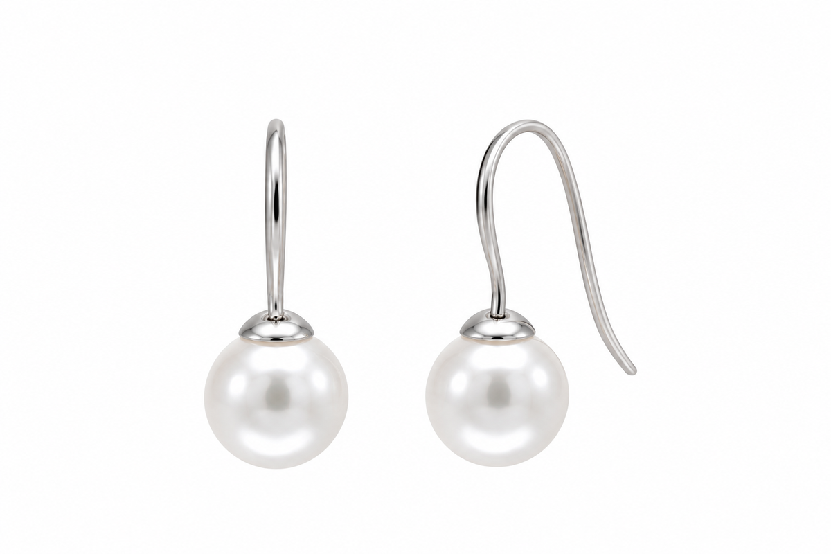 Juego de collar y aretes con palanca de perlas de esmalte blanco chapado en rodio de plata 925 - STS00437