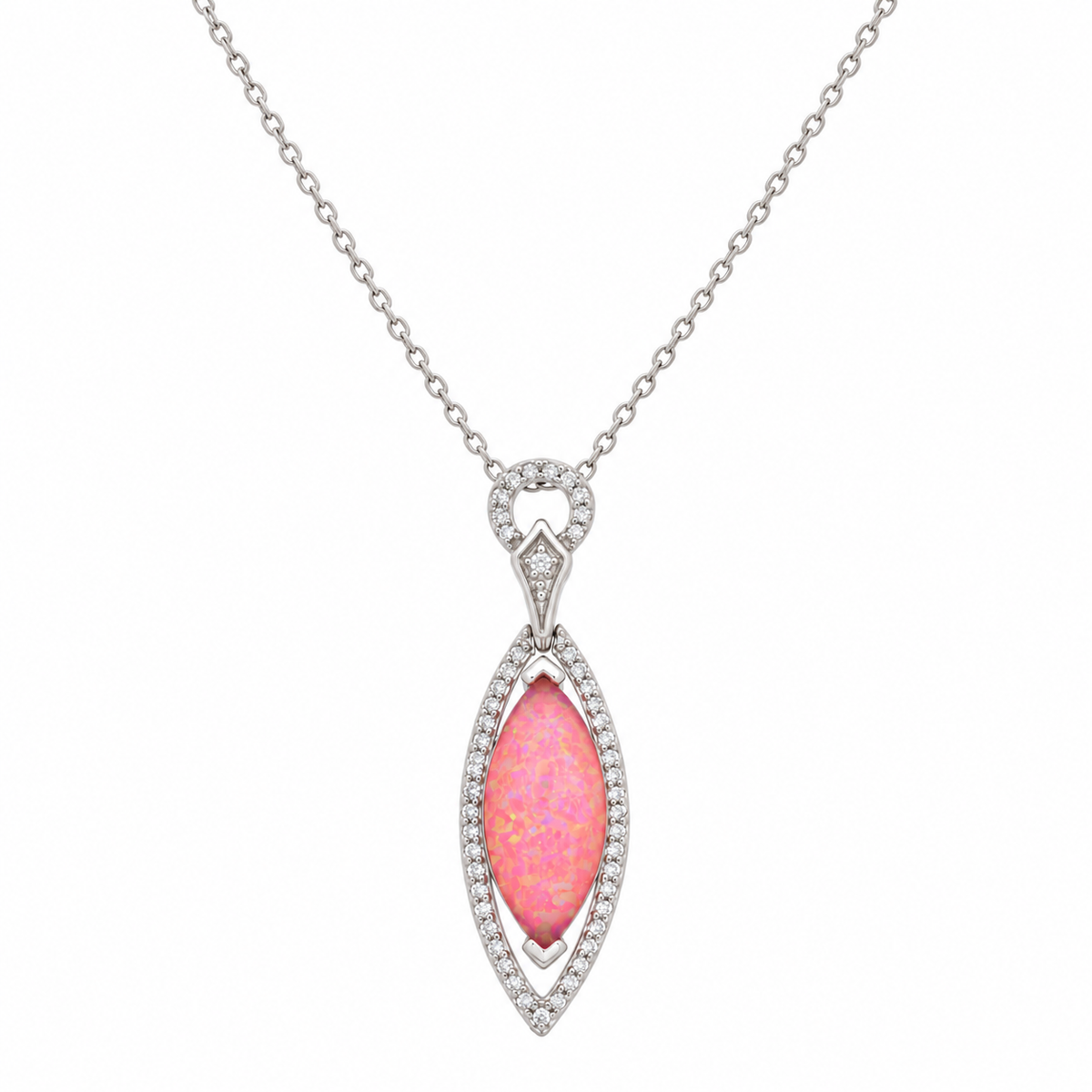 Juego de collar y aretes colgantes con circonita rosa chapada en rodio en plata 925 - STS00465