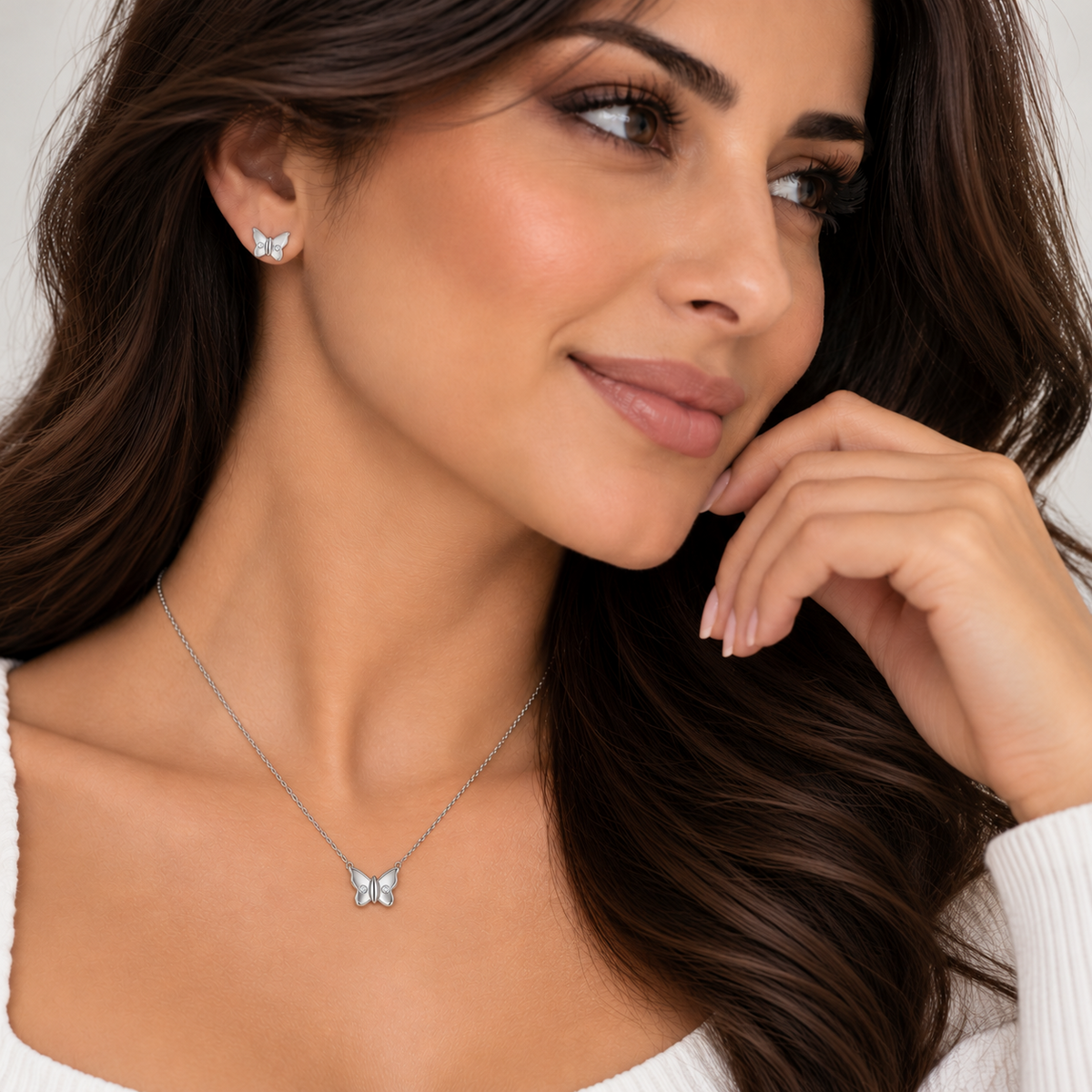 Conjunto de pendientes y collar con circonitas pequeñas en plata de ley 925 rodiada - STS00475