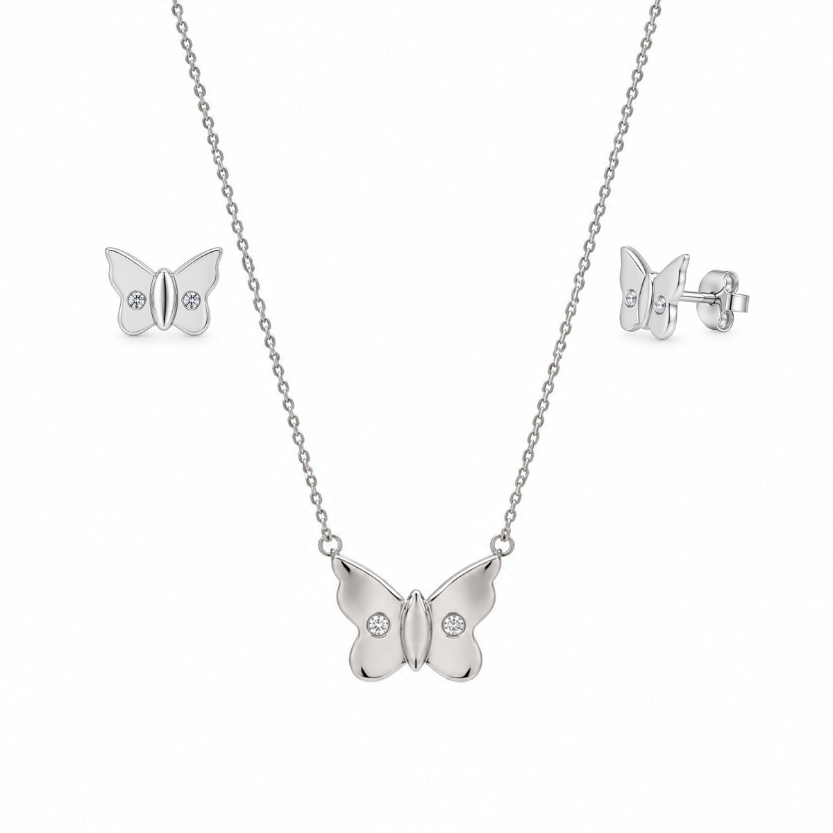 Conjunto de pendientes y collar con circonitas pequeñas en plata de ley 925 rodiada - STS00475