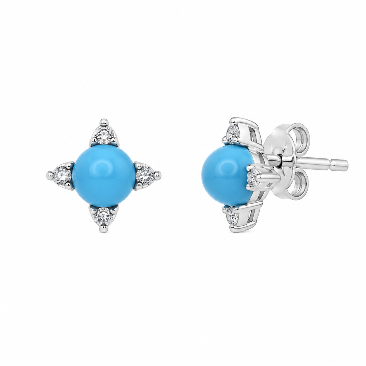 Juego de aretes y collar con circonita cúbica y bola azul chapada en rodio en plata 925 - STS00476