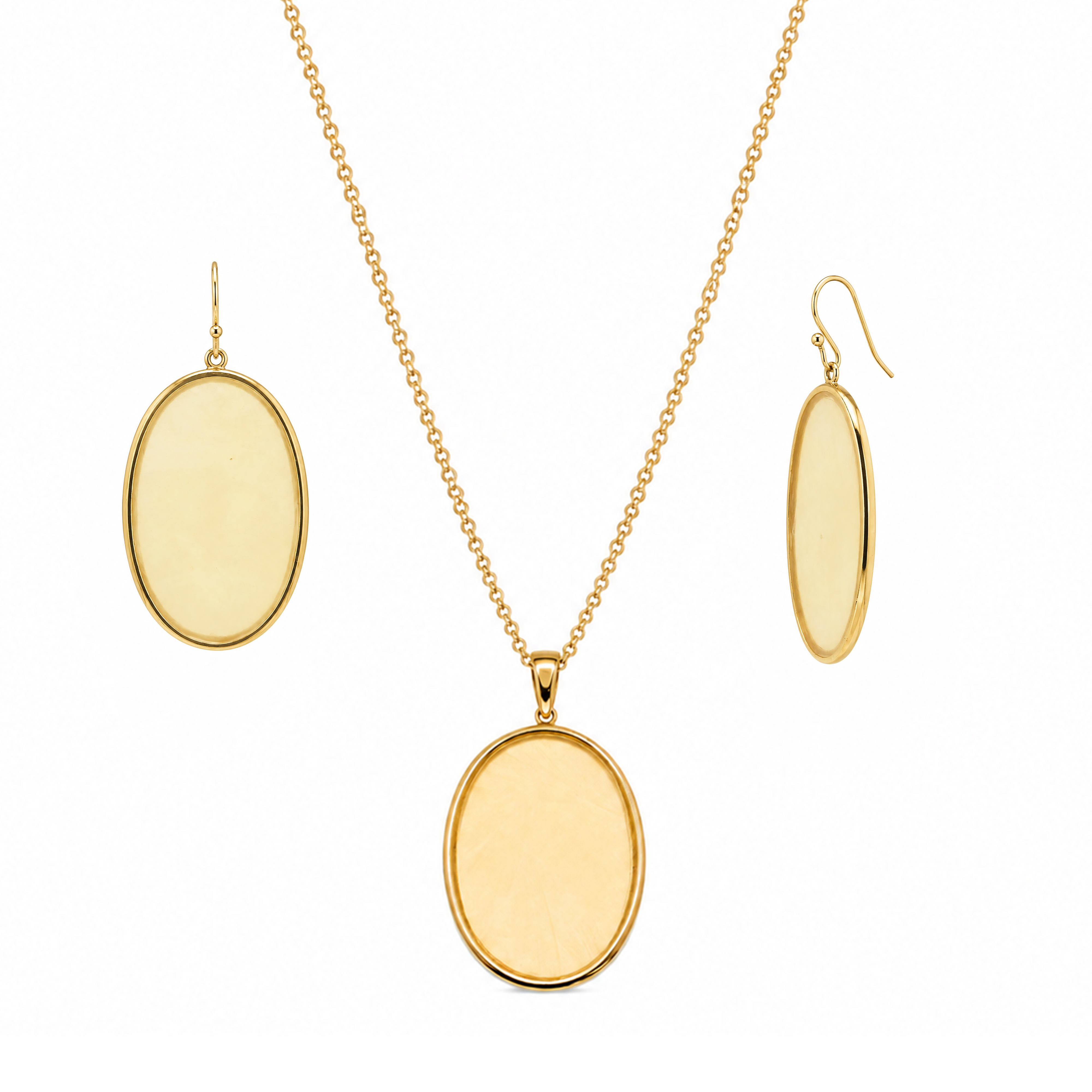 Juego de aretes y collar con gancho colgante ovalado chapado en oro de plata 925 - STS00481