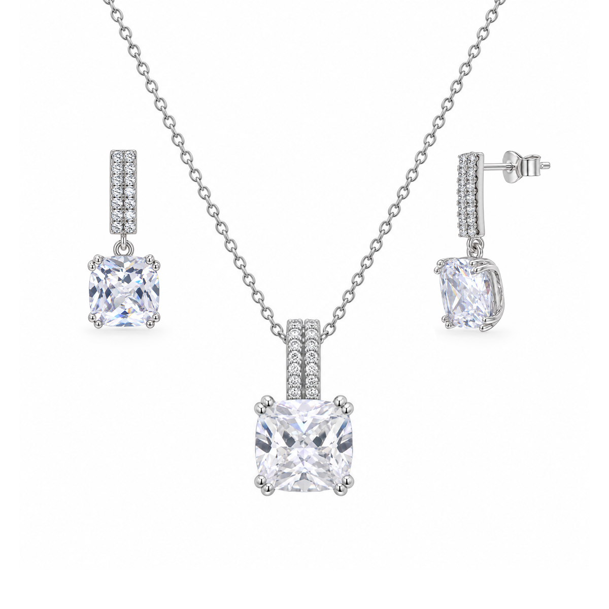 Solitario cuadrado de plata de ley 925 rodiada con circonita - STS00512