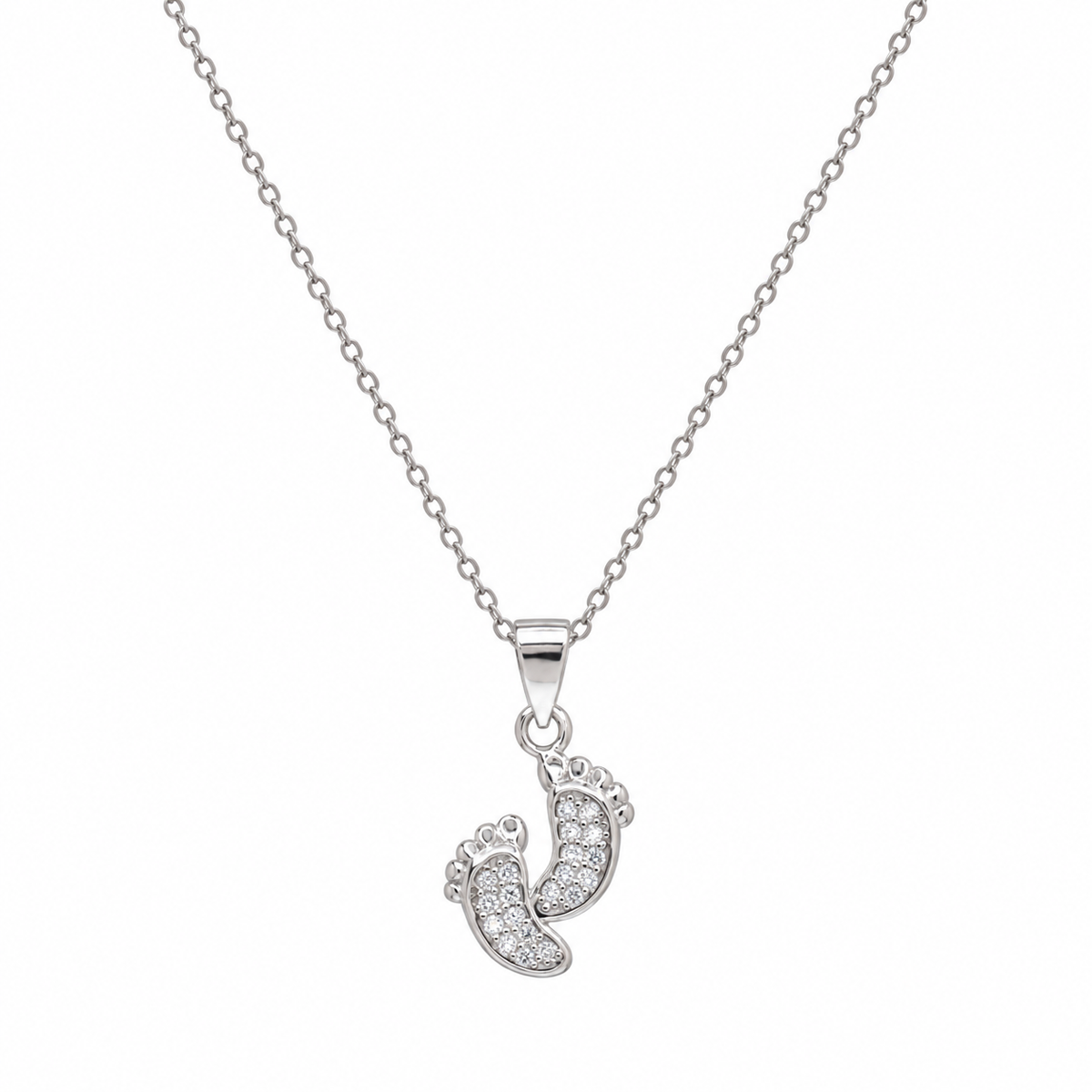 Conjunto de pendientes y collar con forma de pie en plata de ley 925 rodiada - STS00516