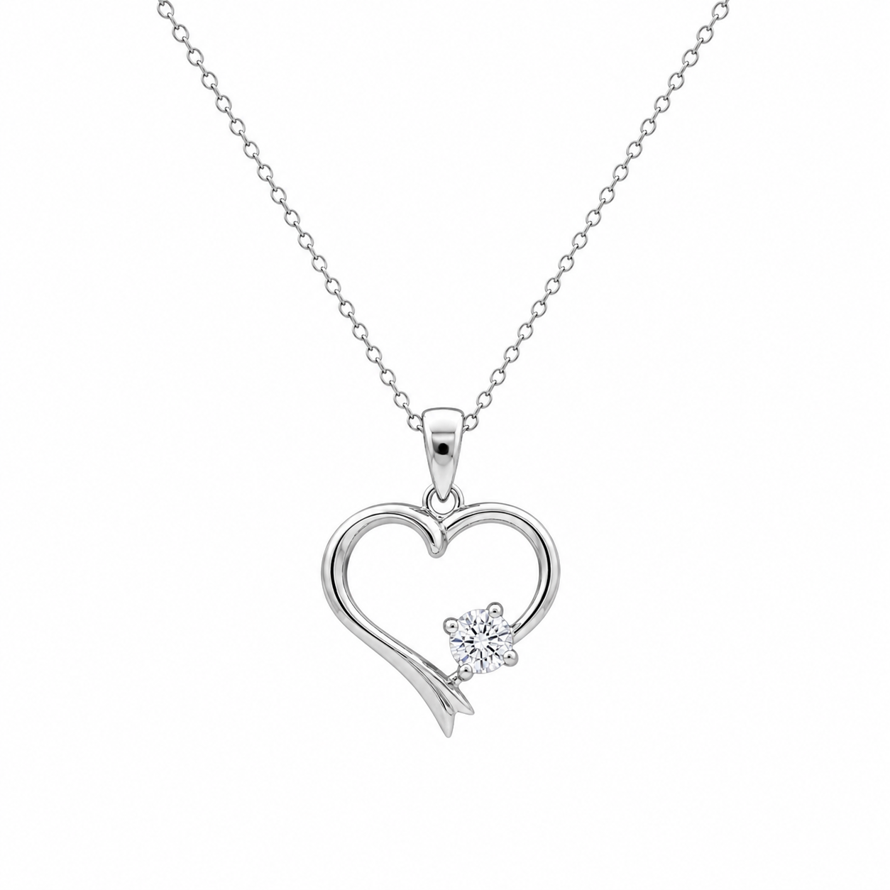 Conjunto de corazón abierto con circonita cúbica en plata de ley 925 rodiada - STS00525