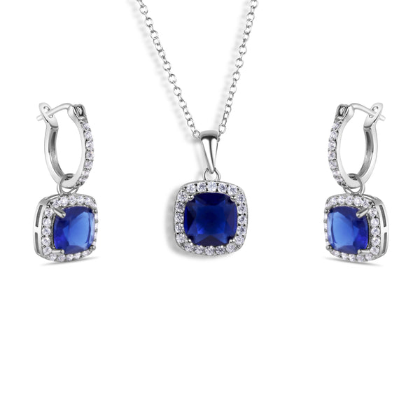 Rhodium Plated 925 Sterling Silver Blue and Clear Square CZ Set - STS00549-BLUE