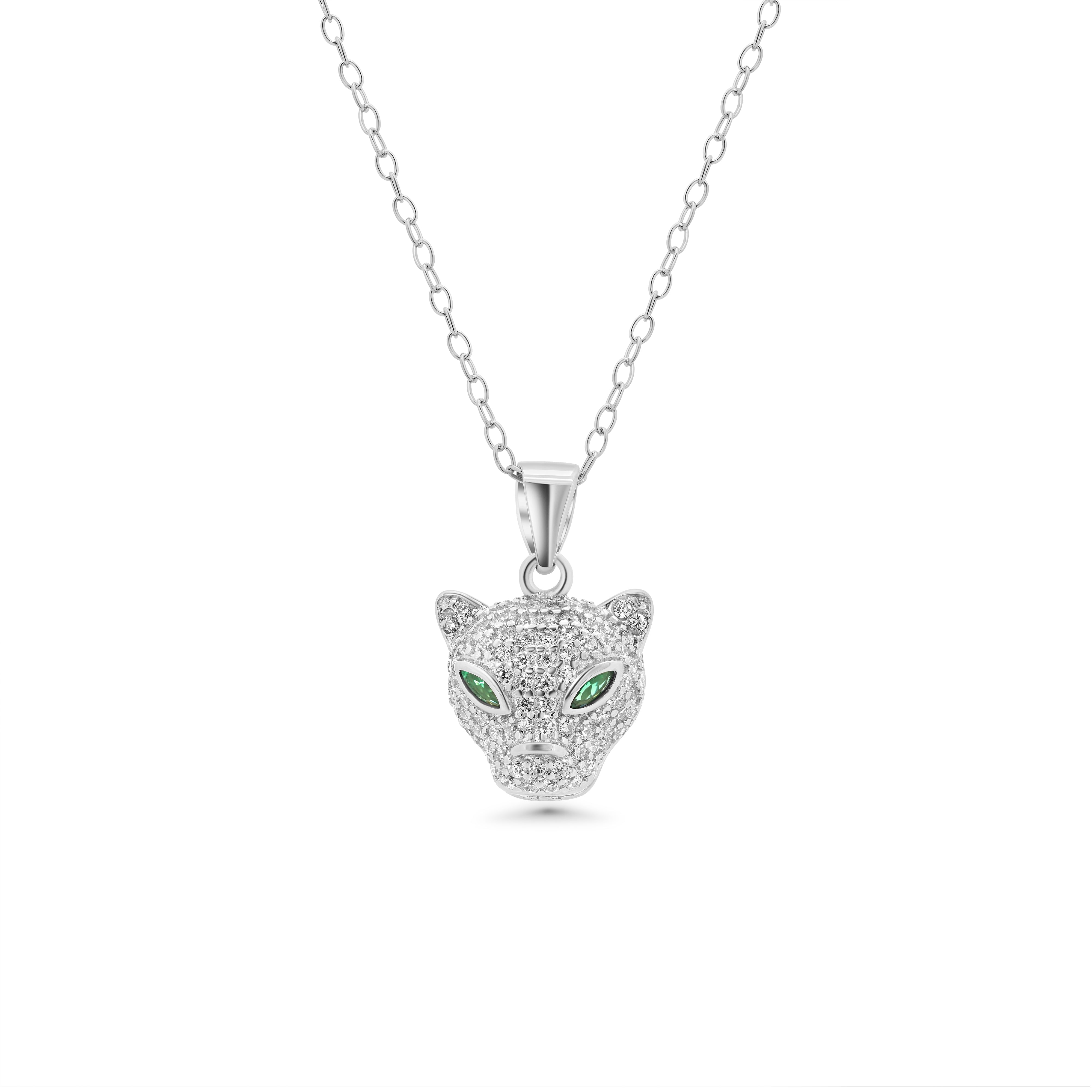 Conjunto de ojo de esmeralda y pantera en plata de ley 925 rodiada con circonita cúbica transparente - STS00554