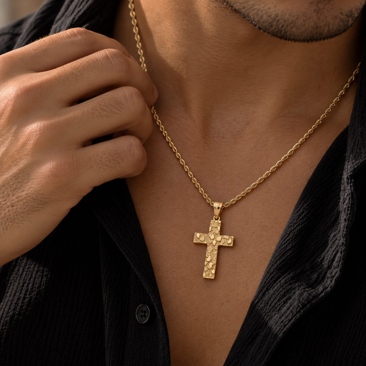 Gold Plated 925 Sterling Silver Nugget Crucifix Pendant - TGP00014GP