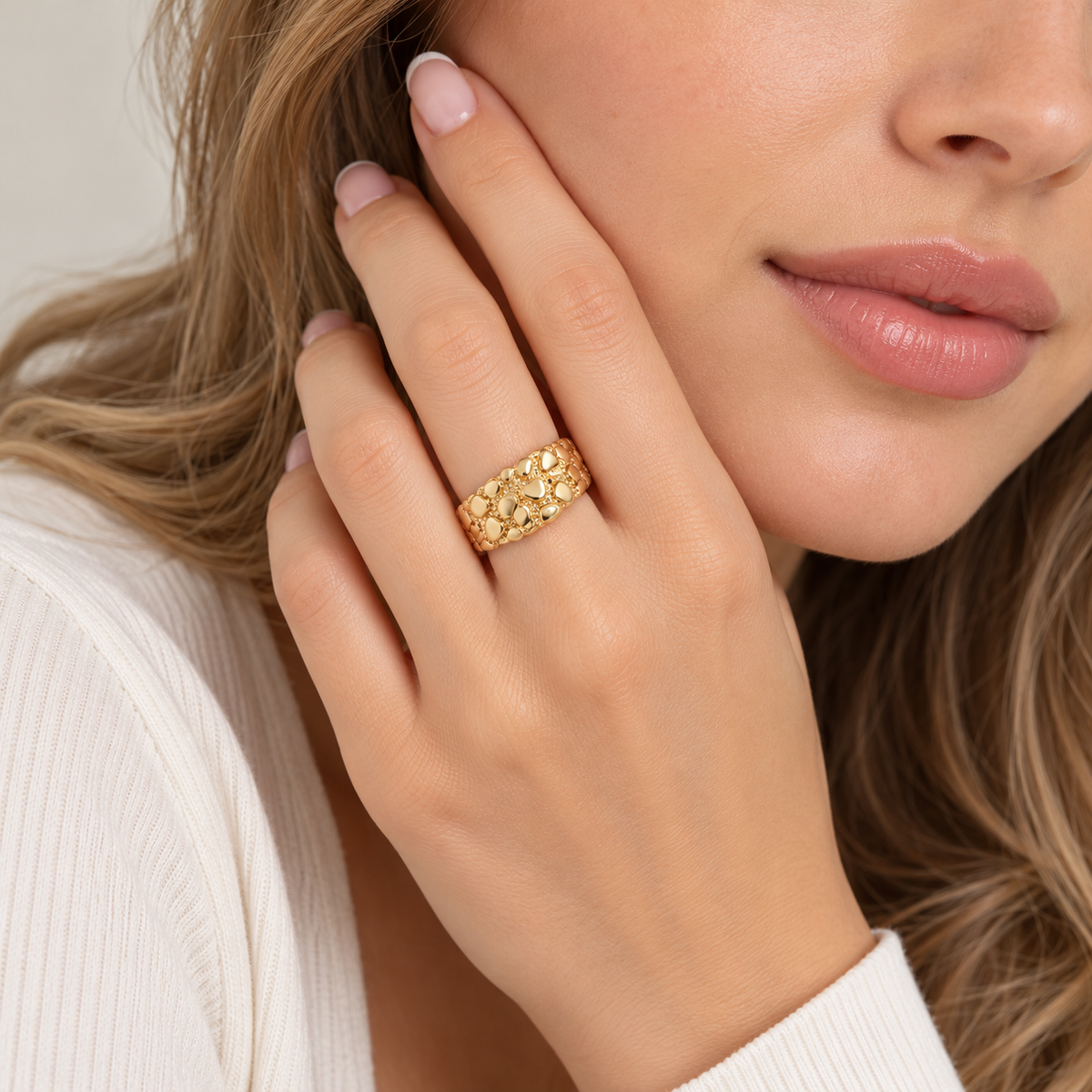 Gold Plated 925 Sterling Silver Nugget Ring - TGR00041GP