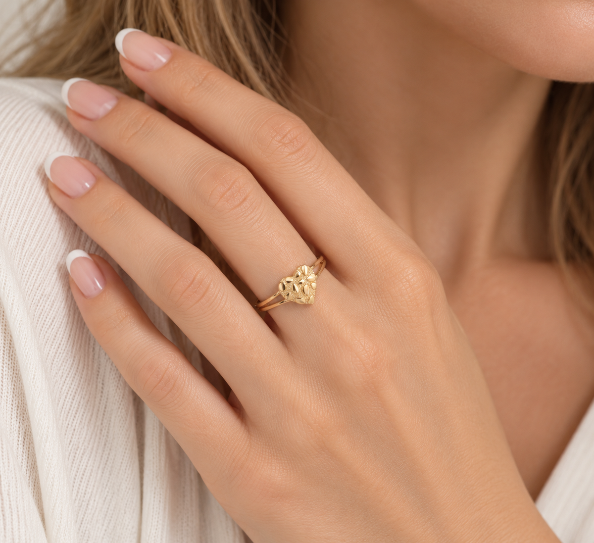 Gold Plated 925 Sterling Silver Heart Nugget Ring - TGR00043GP