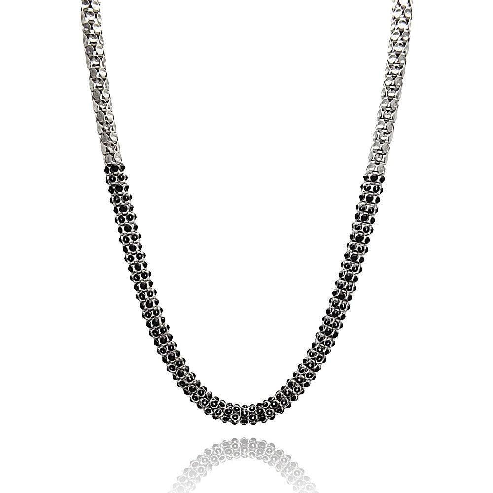 Collar italiano con circonita negra chapada en rodio de plata 925 - ITN00042BLK