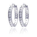 Rhodium Plated 925 Sterling Silver 2.8mm Round Clear CZ Hoop Earrings - AAE00002