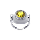 Clearance-Silver 925 Rhodium Plated White Enamel Yellow Center and Clear CZ Circle Cannon Ring - BGR00176