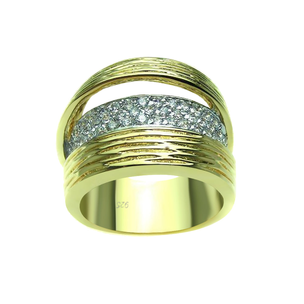Clearance-Silver 925 Rhodium and Gold Plated Pave Set Clear CZ Ring - BGR00178