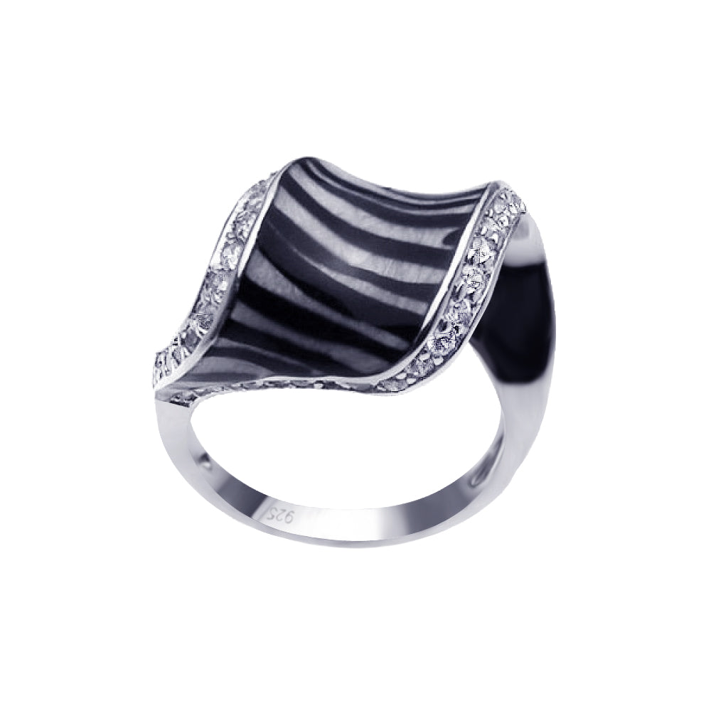 Clearance-Silver 925 Rhodium Plated Clear CZ Zebra Print Ring - BGR00183