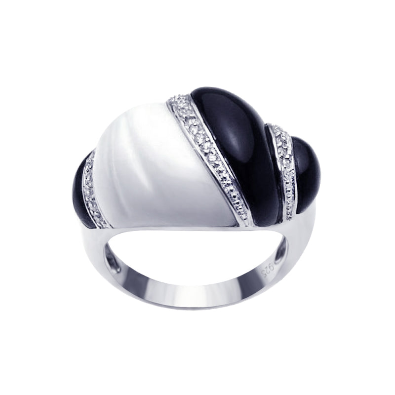 Closeout-Silver 952 Rhodium Plated Clear CZ Black and White Ring - BGR00184