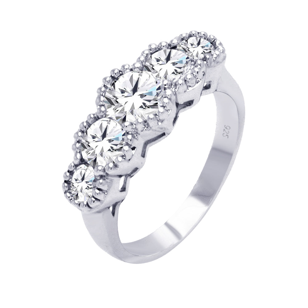 Silver 925 Rhodium Plated Stone Set Clear CZ Ring BGR00278