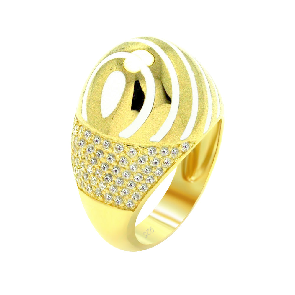 Anillo de plata 925 bañado en oro con esmalte blanco y circonitas transparentes - BGR00318