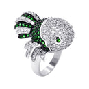 Anillo de pez guppy en plata 925 rodiada y rodiada negra con circonitas cúbicas transparentes y verdes de dos tonos - BGR00358
