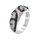 Anillo de plata 925 chapado en rodio y rodio negro con champán y pavé transparente con circonita cúbica - BGR00371