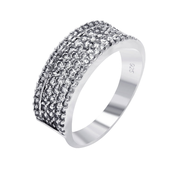 Silver 925 Rhodium Plated Clear Pave Set CZ Eternity Ring - BGR00468