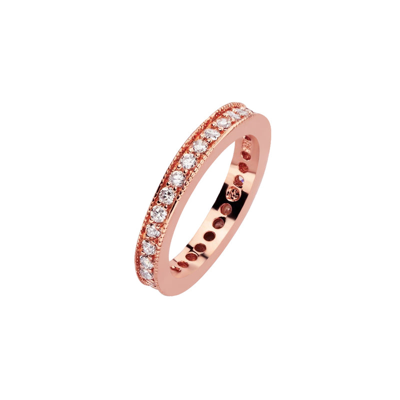 Silver 925 Rose Gold Plated Clear Channel Set CZ Stackable Eternity Bridal Ring - BGR00568