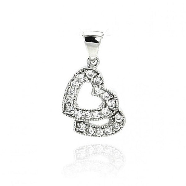 Silver 925 Rhodium Plated Open Two Heart CZ Dangling Pendant - ACP00009 | Silver Palace Inc.