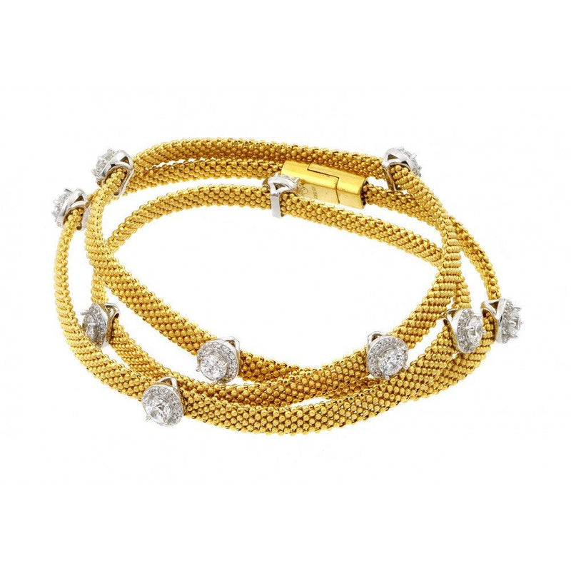 Closeout-Silver 925 Gold Plated Clear CZ Double Wrap Beaded Italian Bracelet - PSB00009GP | Silver Palace Inc.