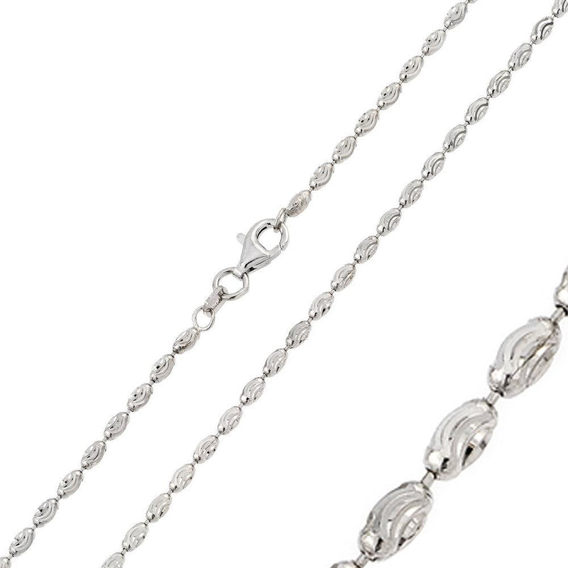 Rhodium Plated Oval Curved DC Bead 002 Chains - CH111 RH | Silver Palace Inc.