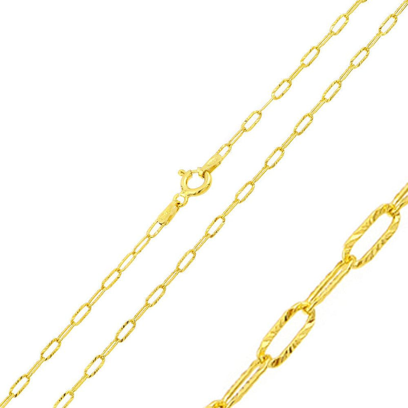 Silver 925 Gold Plated Wide Oval DC Paperclip Link Chain 2.4mm - CH351 GP | Silver Palace Inc.