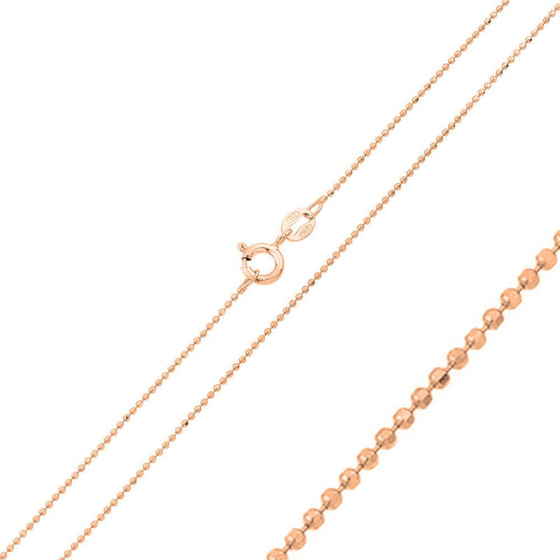Silver 925 Rose Gold Plated Diamond Cut Bead 100 Chain 1mm - CH149 RGP | Silver Palace Inc.