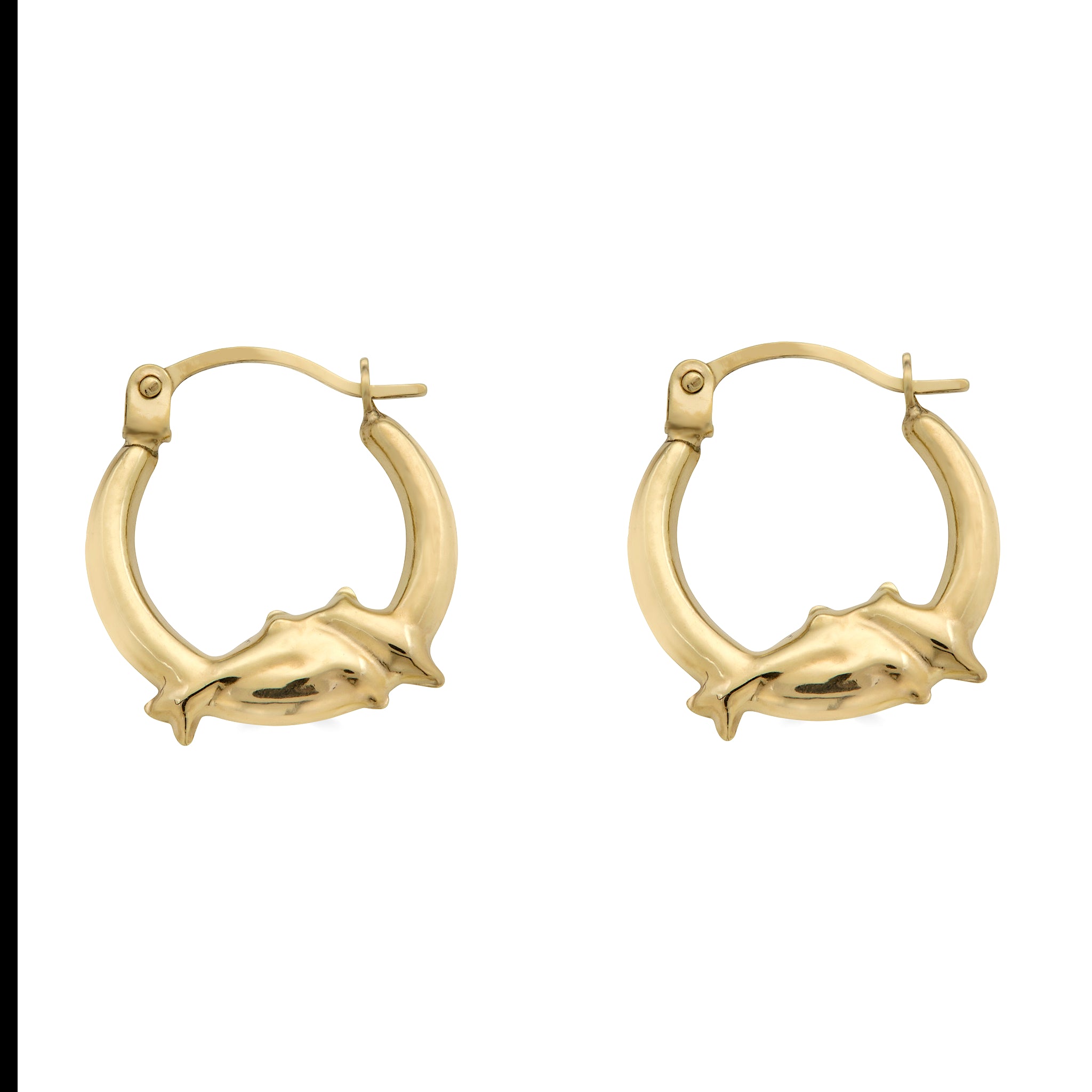 14 Karat Yellow Gold Dolphin Design Latch Back Hoop Earrings | Silver Palace Inc.