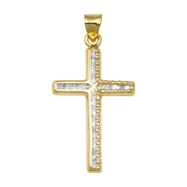14 Karat Yellow Gold CZ Cross Pendant | Silver Palace Inc.
