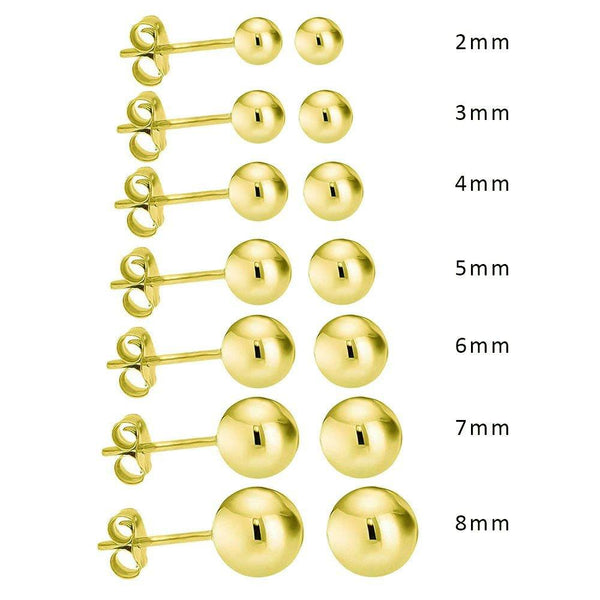 14 Karat Yellow Gold Push Backing Bead Stud Earrings | Silver Palace Inc.