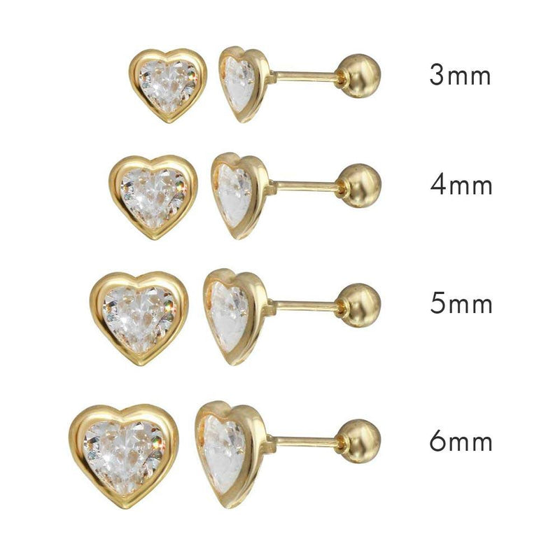14 Karat Yellow Gold Screw Back Bezel Heart CZ Stud Earrings | Silver Palace Inc.
