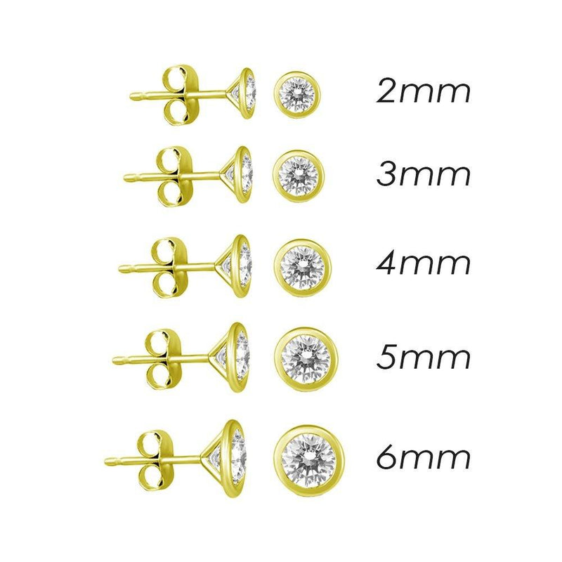14 Karat Yellow Gold Push Back Bezel Round CZ Stud Earrings | Silver Palace Inc.