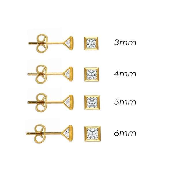 14 Karat Yellow Gold Push Back Bezel Square CZ Stud Earrings | Silver Palace Inc.