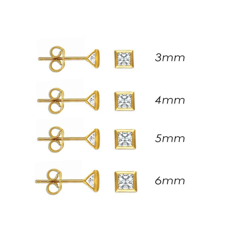14 Karat Yellow Gold Push Back Bezel Square CZ Stud Earrings | Silver Palace Inc.