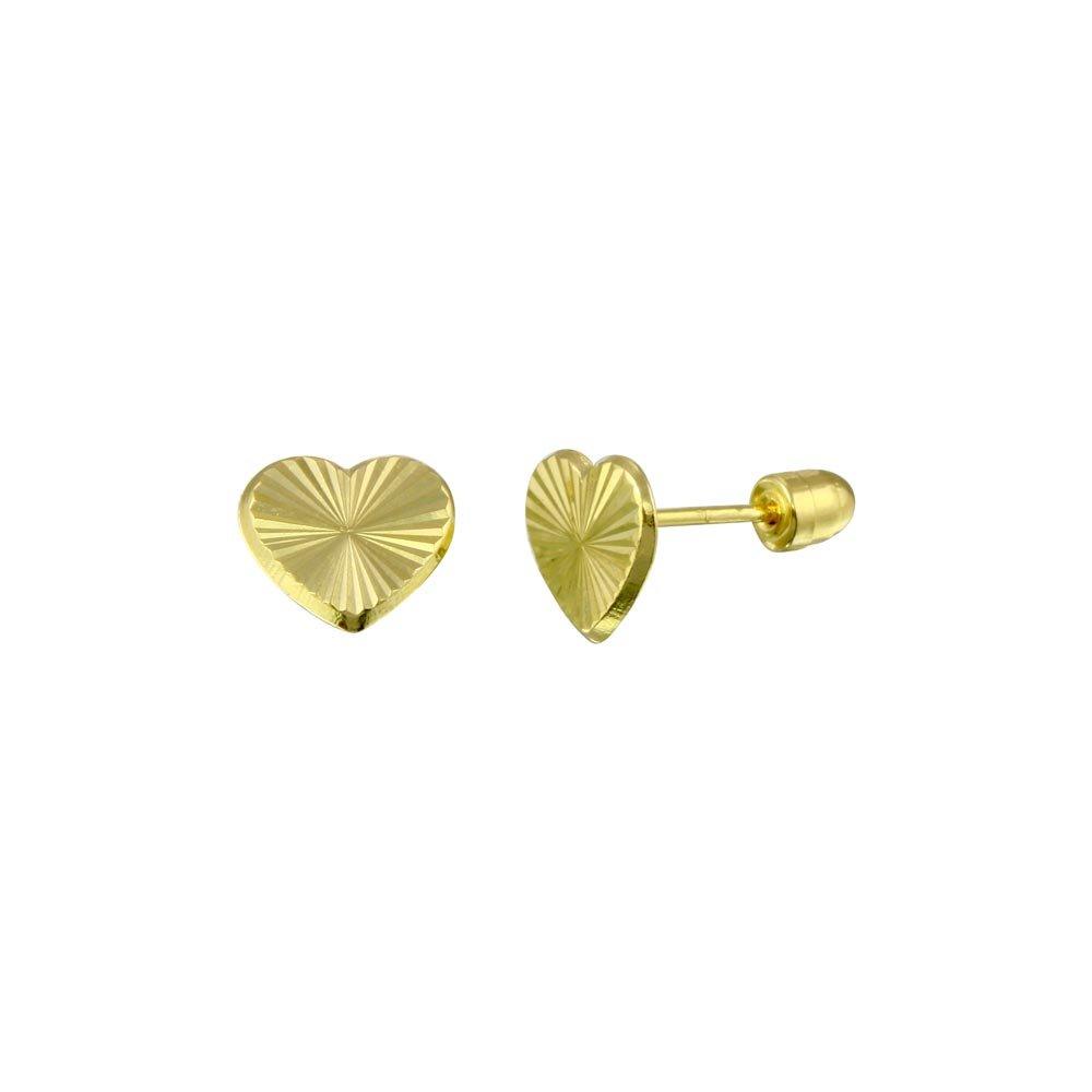 14 Karat Yellow Gold Diamond Cut Heart Screw Back Stud Earrings