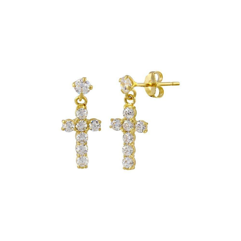 14 Karat Yellow Gold Dangling Cross CZ Stud Earrings | Silver Palace Inc.