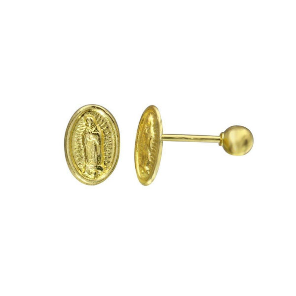 14 Karat Yellow Gold Lady Guadalupe Screw Back Stud Earrings | Silver Palace Inc.