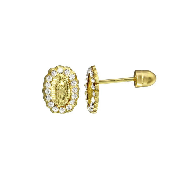 14 Karat Yellow Gold CZ Lady Guadalupe Screw Back Stud Earrings | Silver Palace Inc.