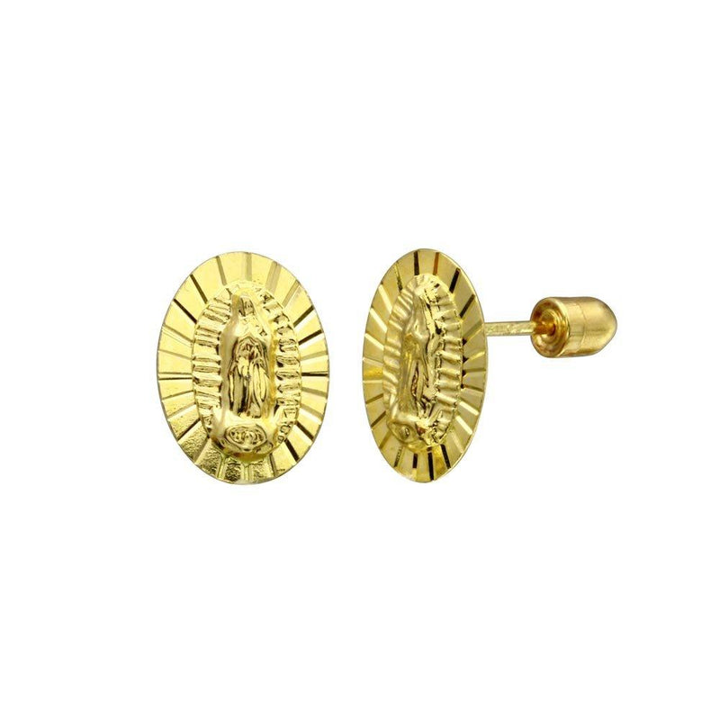14 Karat Yellow Gold DC Lady Guadalupe Screw Back Stud Earrings | Silver Palace Inc.