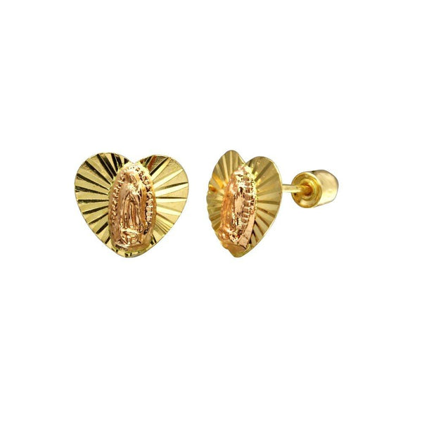 14 Karat Yellow & Rose Gold DC Heart Lady Guadalupe Screw Back Stud Earrings | Silver Palace Inc.